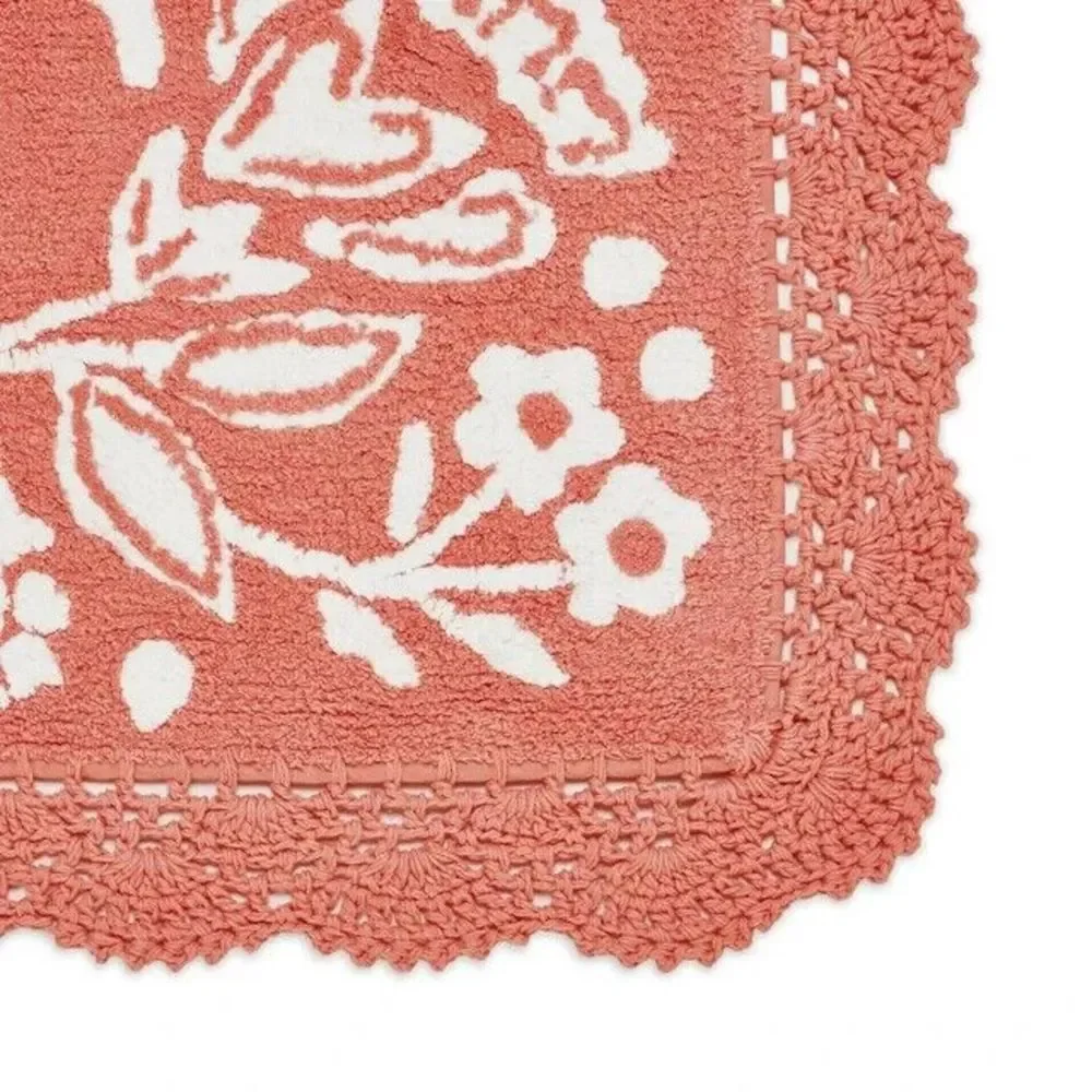 Pioneer Woman Bath Rug Mazie Floral Crochet Coral Cotton Orange 20